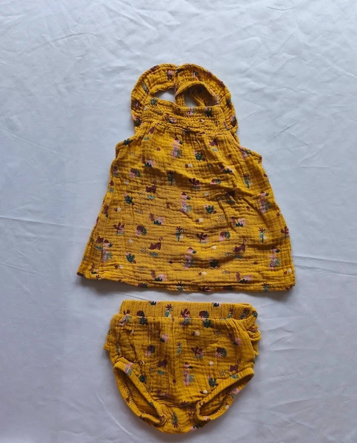 Ensemble robe et bloomer Mots d'Enfants 3 mois jaune imprimé